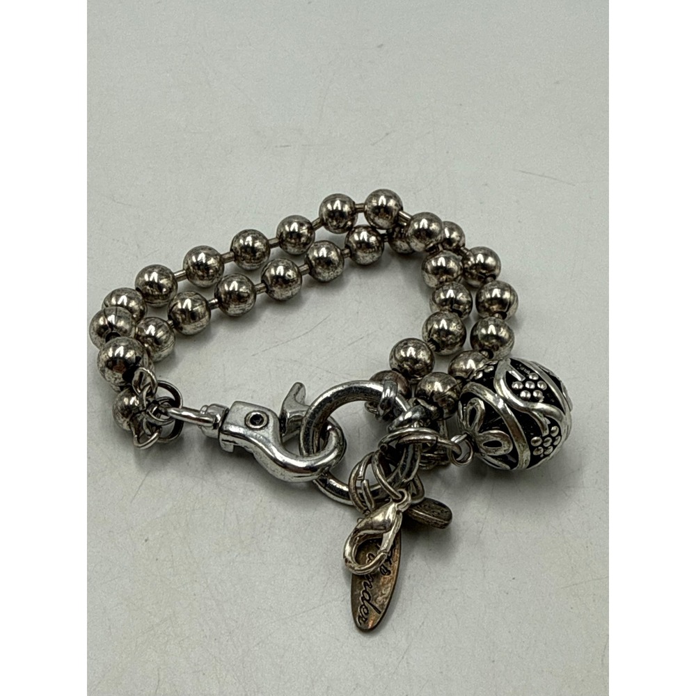 Plunder Design Silver Tone Double Strand Ball Chain Bracelet Filigree Charm